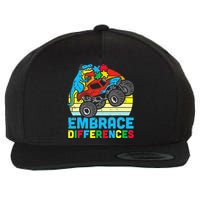 T rex Monster Truck Embrace Differences Autism Awareness Wool Snapback Cap