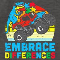 T rex Monster Truck Embrace Differences Autism Awareness Vector Backpack