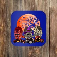 Three Raccoon Mummy Witch Pumpkin Pet Lover Halloween Gift Coaster