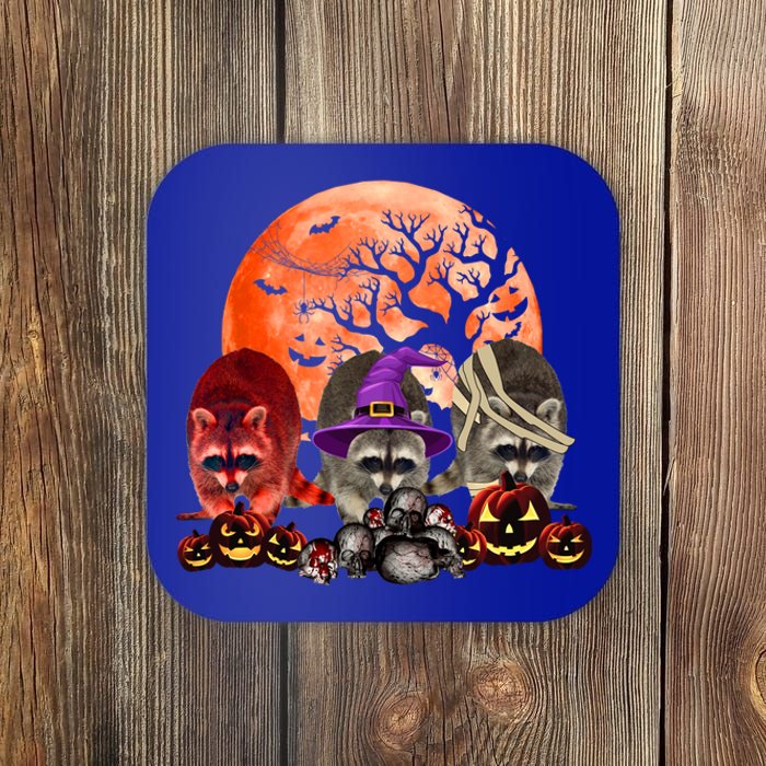 Three Raccoon Mummy Witch Pumpkin Pet Lover Halloween Gift Coaster