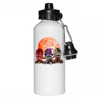 Three Raccoon Mummy Witch Pumpkin Pet Lover Halloween Gift Aluminum Water Bottle