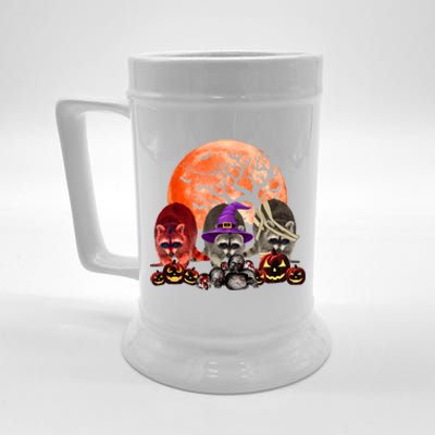 Three Raccoon Mummy Witch Pumpkin Pet Lover Halloween Gift Beer Stein