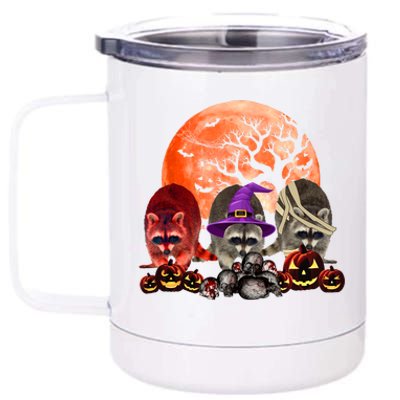 Three Raccoon Mummy Witch Pumpkin Pet Lover Halloween Gift 12 oz Stainless Steel Tumbler Cup