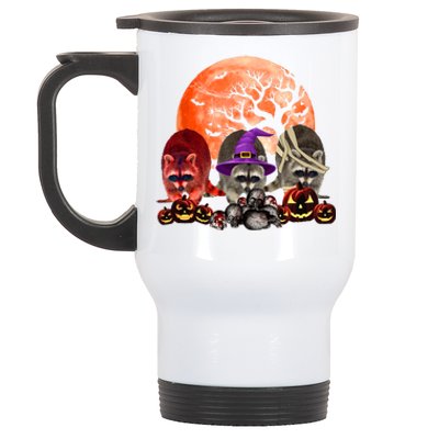 Three Raccoon Mummy Witch Pumpkin Pet Lover Halloween Gift Stainless Steel Travel Mug