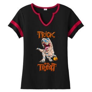 T Rex Mummy Pumpkin Trick Or Treat Funny Halloween Dinosaur Gift Ladies Halftime Notch Neck Tee