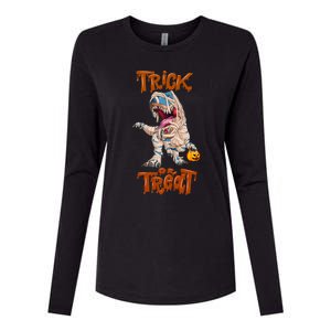 T Rex Mummy Pumpkin Trick Or Treat Funny Halloween Dinosaur Gift Womens Cotton Relaxed Long Sleeve T-Shirt