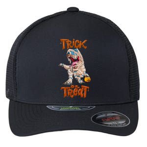 T Rex Mummy Pumpkin Trick Or Treat Funny Halloween Dinosaur Gift Flexfit Unipanel Trucker Cap