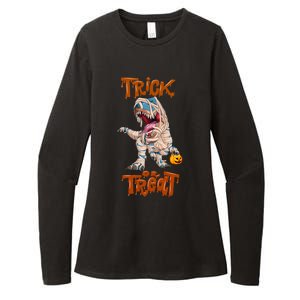 T Rex Mummy Pumpkin Trick Or Treat Funny Halloween Dinosaur Gift Womens CVC Long Sleeve Shirt