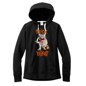 T Rex Mummy Pumpkin Trick Or Treat Funny Halloween Dinosaur Gift Women's Fleece Hoodie