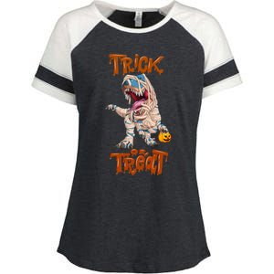 T Rex Mummy Pumpkin Trick Or Treat Funny Halloween Dinosaur Gift Enza Ladies Jersey Colorblock Tee