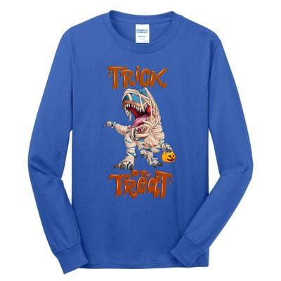 T Rex Mummy Pumpkin Trick Or Treat Funny Halloween Dinosaur Gift Tall Long Sleeve T-Shirt