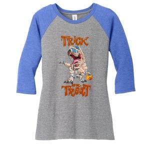 T Rex Mummy Pumpkin Trick Or Treat Funny Halloween Dinosaur Gift Women's Tri-Blend 3/4-Sleeve Raglan Shirt