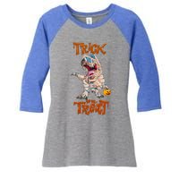 T Rex Mummy Pumpkin Trick Or Treat Funny Halloween Dinosaur Gift Women's Tri-Blend 3/4-Sleeve Raglan Shirt