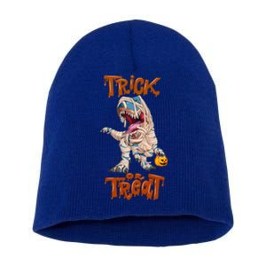 T Rex Mummy Pumpkin Trick Or Treat Funny Halloween Dinosaur Gift Short Acrylic Beanie