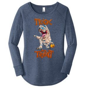 T Rex Mummy Pumpkin Trick Or Treat Funny Halloween Dinosaur Gift Women's Perfect Tri Tunic Long Sleeve Shirt