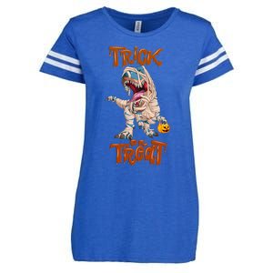 T Rex Mummy Pumpkin Trick Or Treat Funny Halloween Dinosaur Gift Enza Ladies Jersey Football T-Shirt