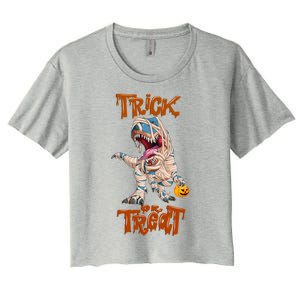 T Rex Mummy Pumpkin Trick Or Treat Funny Halloween Dinosaur Gift Women's Crop Top Tee