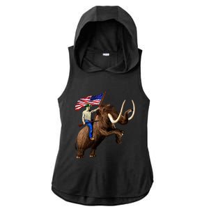 Trump Riding Mammoth Holding A Gun With Usa Flag Funny Gift Ladies PosiCharge Tri-Blend Wicking Draft Hoodie Tank