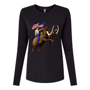 Trump Riding Mammoth Holding A Gun With Usa Flag Funny Gift Womens Cotton Relaxed Long Sleeve T-Shirt