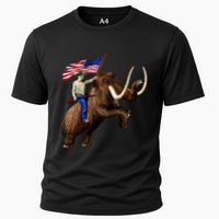 Trump Riding Mammoth Holding A Gun With Usa Flag Funny Gift Cooling Performance Crew T-Shirt