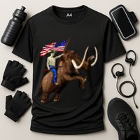 Trump Riding Mammoth Holding A Gun With Usa Flag Funny Gift Cooling Performance Crew T-Shirt