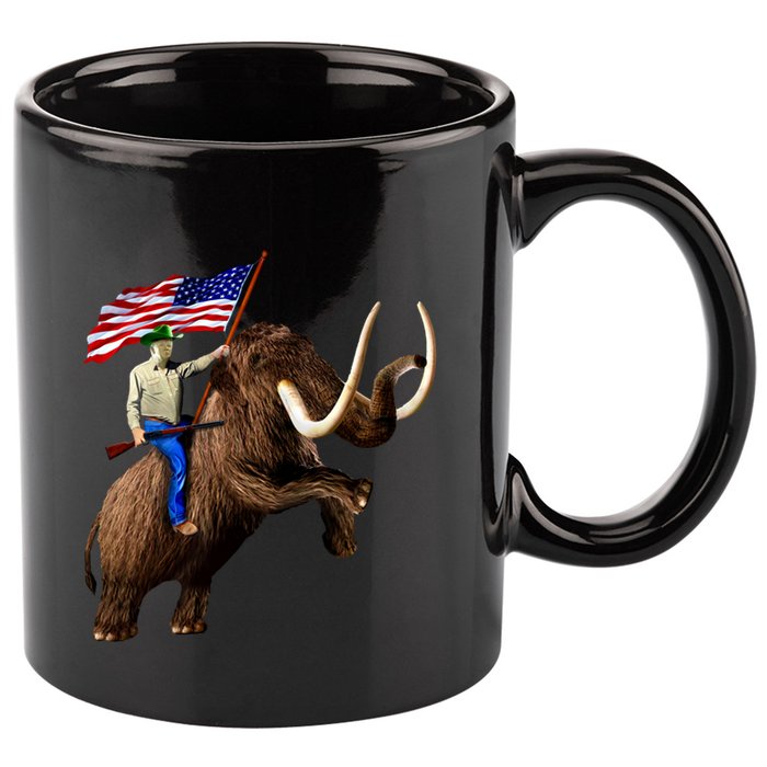 Trump Riding Mammoth Holding A Gun With Usa Flag Funny Gift 11oz C Handle Ceramic Mug