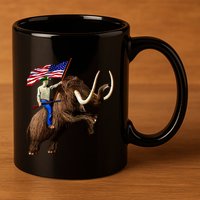 Trump Riding Mammoth Holding A Gun With Usa Flag Funny Gift 11oz C Handle Ceramic Mug
