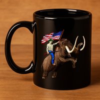 Trump Riding Mammoth Holding A Gun With Usa Flag Funny Gift 11oz C Handle Ceramic Mug
