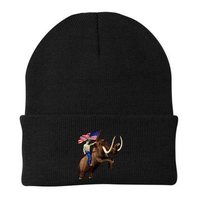Trump Riding Mammoth Holding A Gun With Usa Flag Funny Gift Beanie