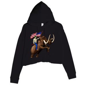 Trump Riding Mammoth Holding A Gun With Usa Flag Funny Gift Crop Fleece Hoodie