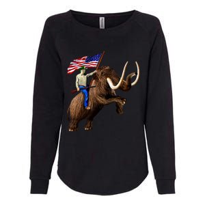 Trump Riding Mammoth Holding A Gun With Usa Flag Funny Gift Womens California Wash Sweatshirt