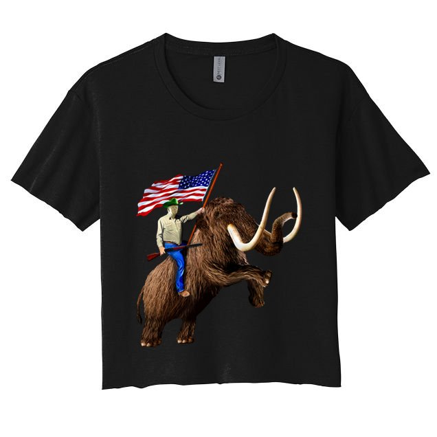 Trump Riding Mammoth Holding A Gun With Usa Flag Funny Gift Crop Top