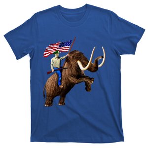 Trump Riding Mammoth Holding A Gun With Usa Flag Funny Gift T-Shirt