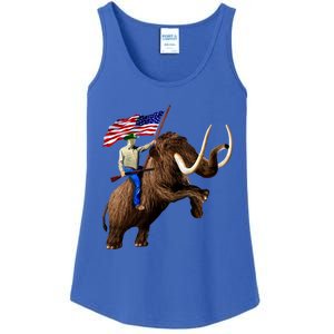 Trump Riding Mammoth Holding A Gun With Usa Flag Funny Gift Ladies Essential Tank