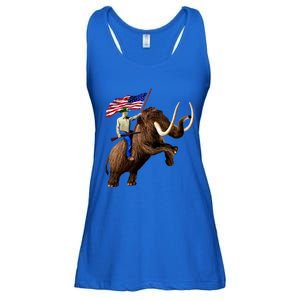 Trump Riding Mammoth Holding A Gun With Usa Flag Funny Gift Ladies Essential Flowy Tank