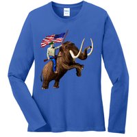 Trump Riding Mammoth Holding A Gun With Usa Flag Funny Gift Ladies Long Sleeve Shirt