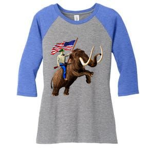 Trump Riding Mammoth Holding A Gun With Usa Flag Funny Gift Women's Tri-Blend 3/4-Sleeve Raglan Shirt