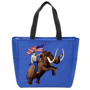 Trump Riding Mammoth Holding A Gun With Usa Flag Funny Gift Zip Tote Bag