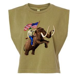 Trump Riding Mammoth Holding A Gun With Usa Flag Funny Gift Garment-Dyed Women's Muscle Tee