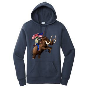 Trump Riding Mammoth Holding A Gun With Usa Flag Funny Gift Women's Pullover Hoodie