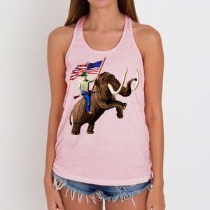 Trump Riding Mammoth Holding A Gun With Usa Flag Funny Gift Women's Knotted Racerback Tank