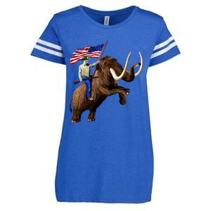 Trump Riding Mammoth Holding A Gun With Usa Flag Funny Gift Enza Ladies Jersey Football T-Shirt