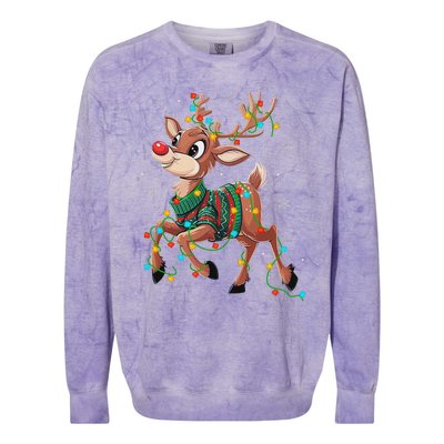 The Red Nose Reindeer For And Christmas Fan Colorblast Crewneck Sweatshirt