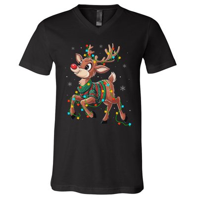 The Red Nose Reindeer For And Christmas Fan V-Neck T-Shirt