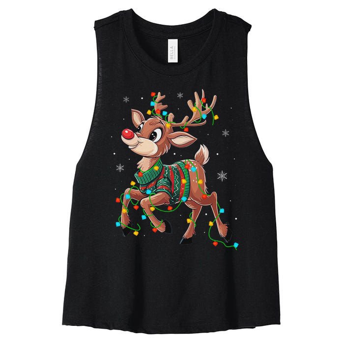 The Red Nose Reindeer For And Christmas Fan Women's Racerback Cropped Tank