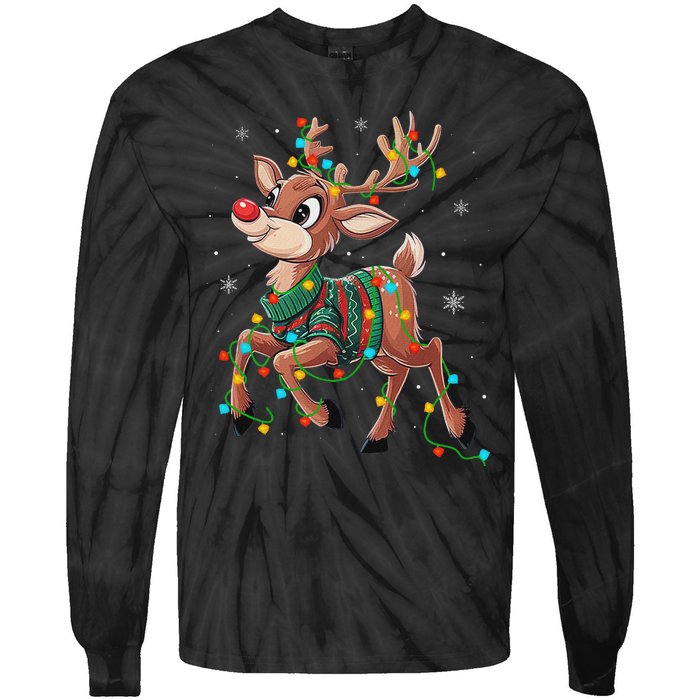 The Red Nose Reindeer For And Christmas Fan Tie-Dye Long Sleeve Shirt