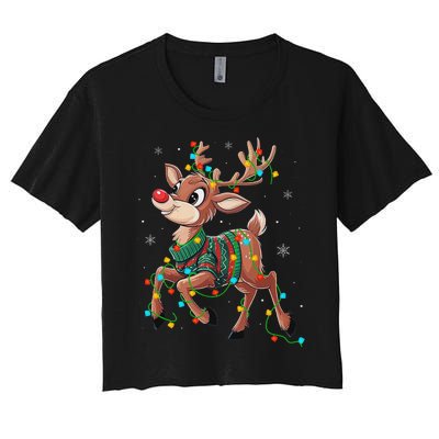 The Red Nose Reindeer For And Christmas Fan Women's Crop Top Tee