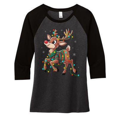 The Red Nose Reindeer For And Christmas Fan Women's Tri-Blend 3/4-Sleeve Raglan Shirt