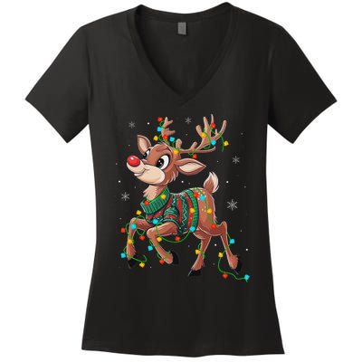 The Red Nose Reindeer For And Christmas Fan Women's V-Neck T-Shirt