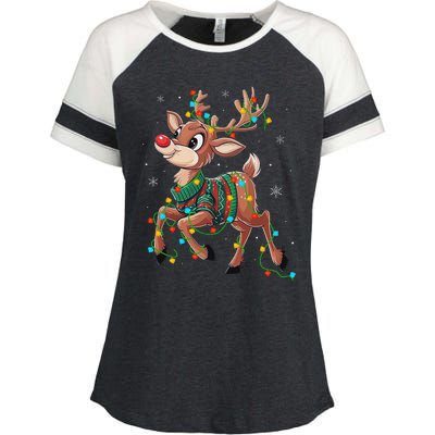 The Red Nose Reindeer For And Christmas Fan Enza Ladies Jersey Colorblock Tee